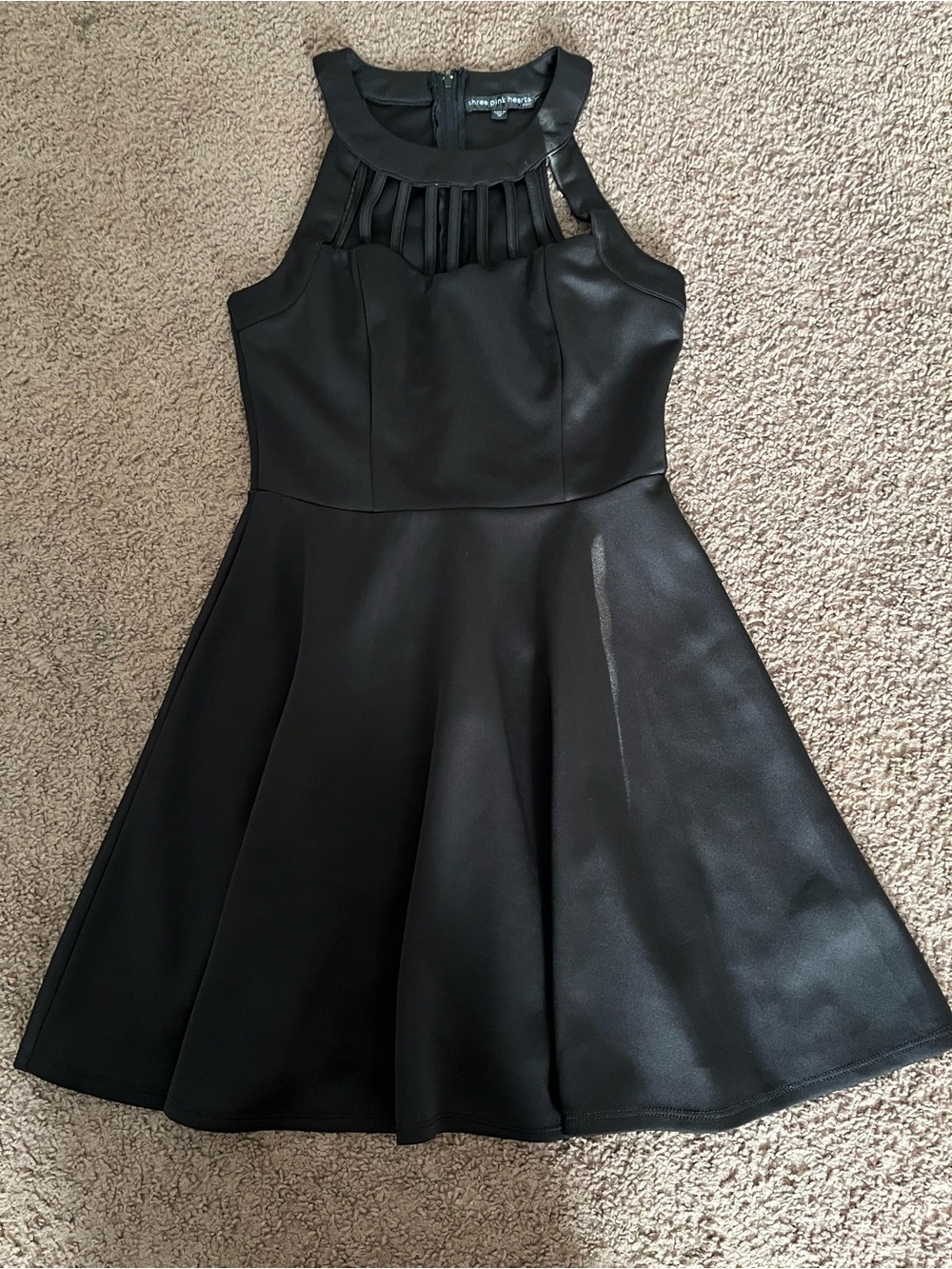 Three Hearts Black Halter Fit-and-Flare Party Dress